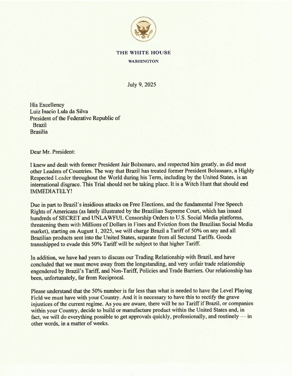 🧨 A Carta da Casa Branca ao&nbsp;Ladrão